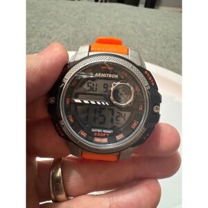 Armitron Pro Sport Digital Watch Orange Band 330ft Water Resistant Chrono Timer‎